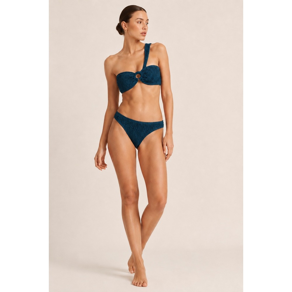 Missguided Crinkle One Shoulder Cheeky Bikini Set Teal Blue NWT US Tall 6/4